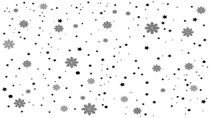 Snow white background. Christmas snowy winter design. Black falling snowflakes, abstract landscape. Cold weather effect. Magical fantasy nature snow texture decoration. Vector illustration