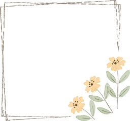 watercolor minimal yellow wild tiny cosmos flower wreath frame