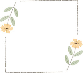 watercolor minimal yellow wild tiny cosmos flower wreath frame