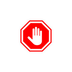 Stop icon vector illustration. stop road sign. hand stop sign and symbol. Do not enter stop red sign with hand