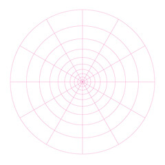 Pink polar grid with 10 concentric skew circles, 12 radial dividers, 30 degrees steps. Mandala template. Isolated png illustration, transparent background. Asset for pattern, overlay, montage.
