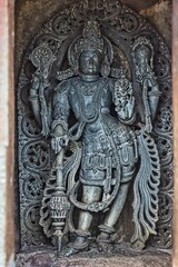 Fototapeta na wymiar Soft Rock Sculptures of Belur, Karnataka. Historical Hoysala monument representing Indian art and history