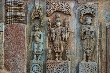 Soft Rock Sculptures of Belur,  Karnataka. Historical Hoysala monument representing Indian art and history.