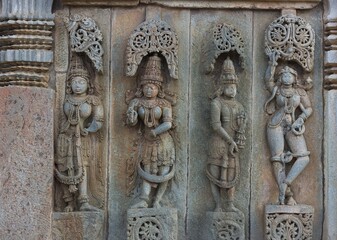 Soft Rock Sculptures of Belur,  Karnataka. Historical Hoysala monument representing Indian art and history.