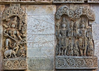 Soft Rock Sculptures of Belur,  Karnataka. Historical Hoysala monument representing Indian art and history.