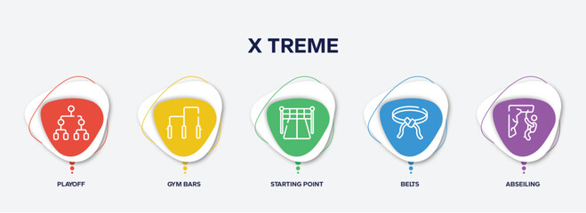 infographic element template with x treme outline icons such as playoff, gym bars, starting point, belts, abseiling vector.