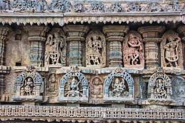 Obraz premium Beautiful Soft Rock Sculptures of Belur, Karnataka. Historical Hoysala monument representing Indian art and history with detailed artwork