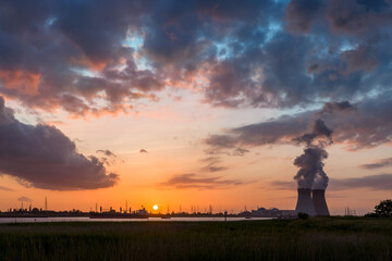 Sunset at nuclear plant