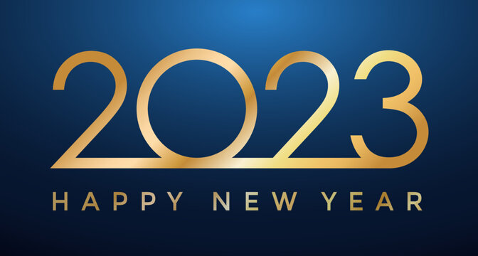 2023 golden New Year on dark blue background, Happy New Year decorative shiny design for award celebration - stock vector