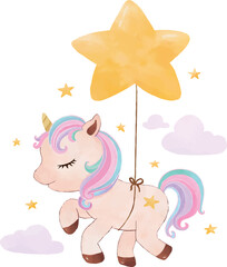 Cute unicorn with star balloons