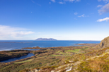 Fototapeta na wymiar View from Tilremshatten mountain,Vega island in background,Brønnøy,Nordland county,Europe,