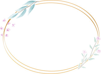 Fototapeta na wymiar geometric golden frame with decorative watercolor flower