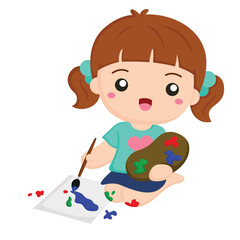 Kids Crafting and Painting Activity Illustration Vector Clipart