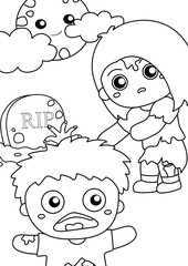 Kids Halloween Zombie Party Coloring Pages A4 for Kids and Adult
