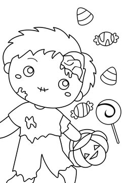 Kids Halloween Zombie Party Coloring Pages A4 for Kids and Adult