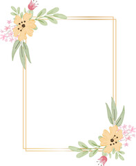 geometric golden frame with decorative yellow watercolor flower