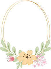 geometric golden frame with decorative yellow watercolor flower