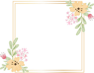 geometric golden frame with decorative yellow watercolor flower