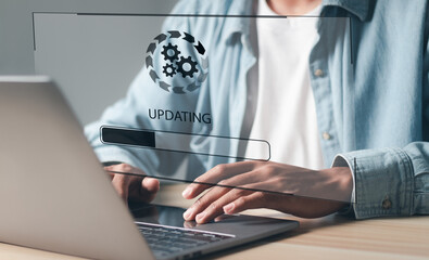 Businessman working and Installing update process. Software update or operating system upgrade to...