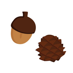 Autumn Walnut and Pine Tree Illustration Vector Clipart