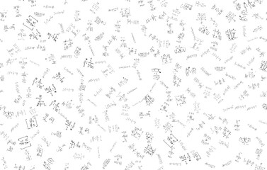 Fototapeta premium Formulas of astrophysics, quantum mechanics, radio circuits. Scientific, educational background on white. Hand drawn.