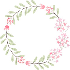 Fototapeta na wymiar watercolor pink flowers wreath for wedding or valentines day