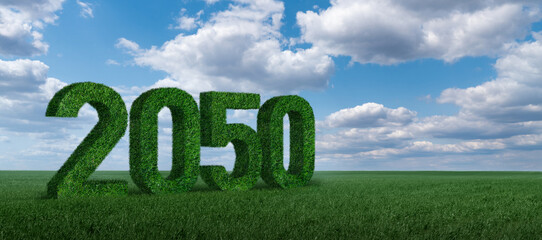Numbers 2050 from grass. A symbol of sustainable development and full transition to renewable...
