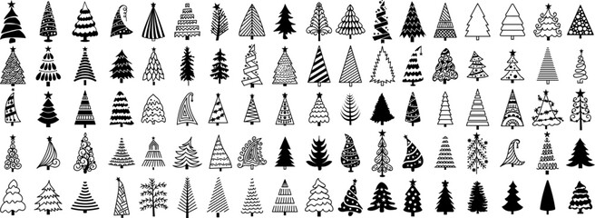 Fototapeta na wymiar Christmas Tree Black Icon | Fir Tree Illustration | x-mas Symbol | Logo | Isolated Variations