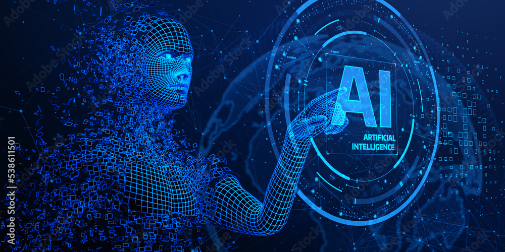 Wall mural artificial intelligence ai machine learning business internet technology concept. 3d render illustra