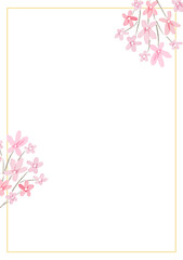 pink watercolor flower splash background with golden frame