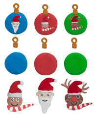 set of colorful christmas ball made from plasticine