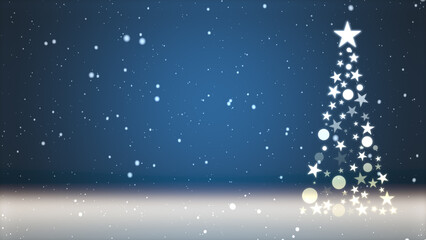 Fototapeta na wymiar クリスマスツリーと色のついた背景に雪が舞う