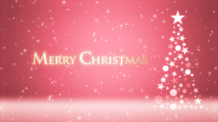 クリスマスツリーと色のついた背景にキラキラが舞う、クリスマスの文字