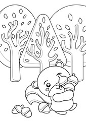 Autumn Squirrel Animal Coloring Pages A4 for Kids and Adult