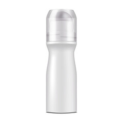 Body antiperspirant deodorant roll-on plastic bottle with clear screw cap realistic vector mockup. White blank cosmetic container mock-up. Template for design