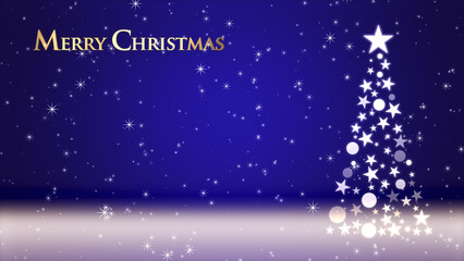 Fototapeta na wymiar クリスマスツリーと色のついた背景にキラキラが舞う、クリスマスの文字