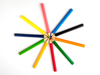 Colorful pencils on a white background. Stationery