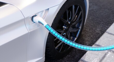 High-speed charging station for electric vehicles on city streets with blue energy battery charging. Fuel power and transportation industry concept. 3D illustration rendering