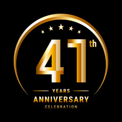 41th Anniversary, Logo design for anniversary celebration with gold ring isolated on black background, vector illustration