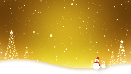 Naklejka premium 雪が舞う中を雪だるまたちが歩く
