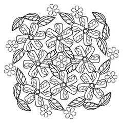 Floral square coloring page. Flowers and leaves. Vector illustration