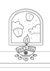 Diwali Deepavali Festival Coloring Pages A4 for Kids and Adult