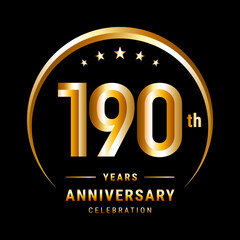 190th Anniversary, Logo design for anniversary celebration with gold ring isolated on black background, vector illustration