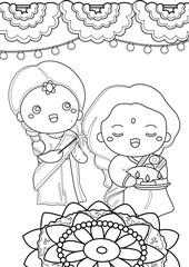 Diwali Deepavali Festival Coloring Pages A4 for Kids and Adult