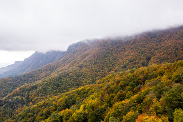 Autumn sunrise in Puigsacalm peak, La Garrotxa, Girona, Spain