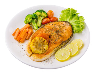 grilled salmon with vegetables isolated and save as to PNG file