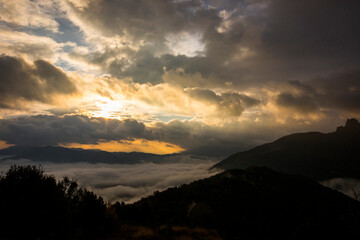 Autumn sunrise in Puigsacalm peak, La Garrotxa, Spain
