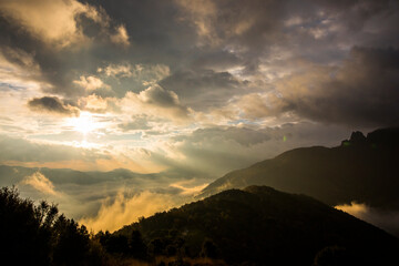 Autumn sunrise in Puigsacalm peak, La Garrotxa, Spain