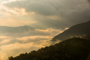 Autumn sunrise in Puigsacalm peak, La Garrotxa, Spain