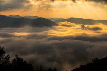 Autumn sunrise in Puigsacalm peak, La Garrotxa, Spain